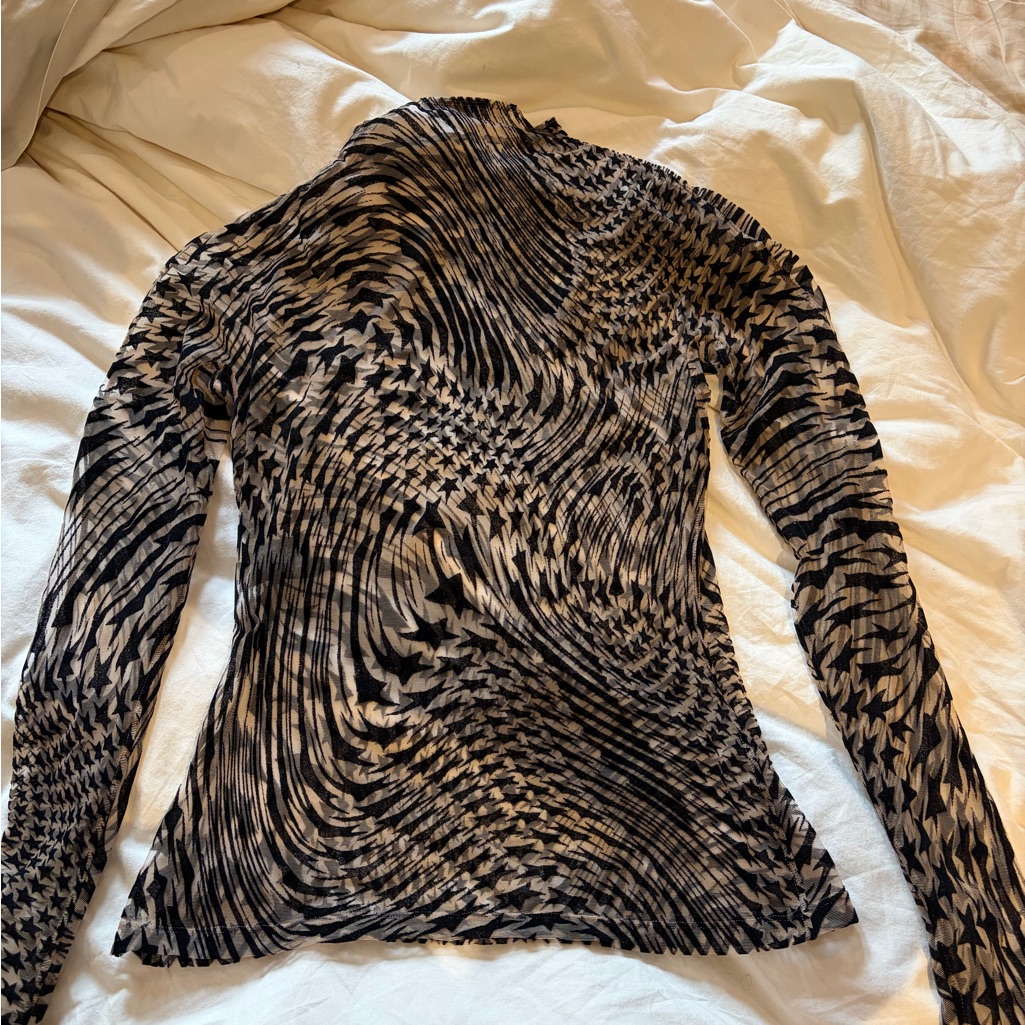 Mugler Black Flocked Stars & Stripes Sheer Mesh Top